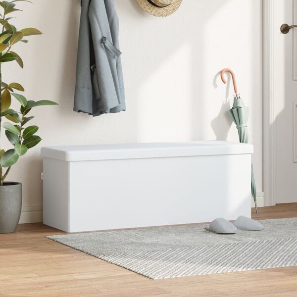 vidaXL Suoliukas-daiktadėžė, baltas spalvos, PVC, sulankstomas