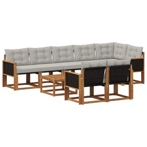 vidaXL Lauko sofos komplektas 9 pcs Natūrali ir &scaron;viesiai pilka