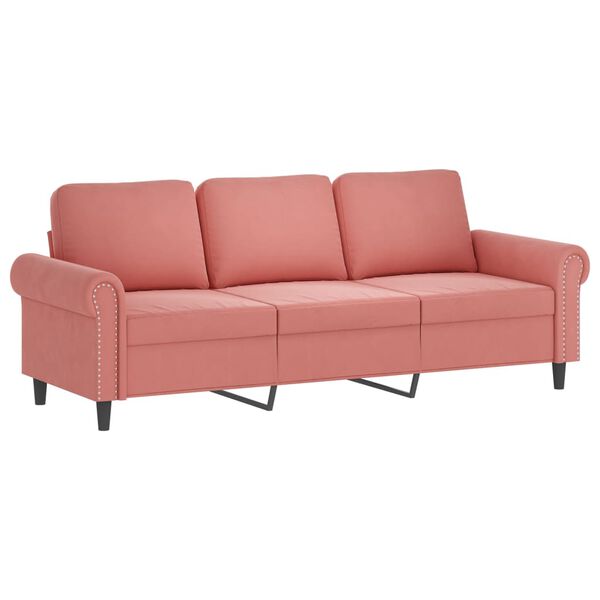 vidaXL Trivietė sofa su pagalvėmis, rožinės spalvos, 180cm, aksomas