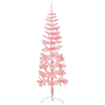vidaXL Siaura dirbtinė pusinė Kalėdų eglutė su stovu, rožinė, 180cm