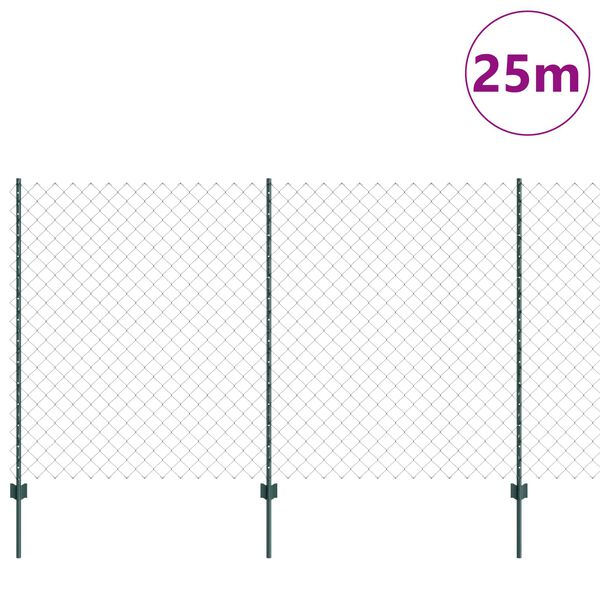 vidaXL Tvora su stulpais Žalia 1,4 x 25 m Plienas ir PVC