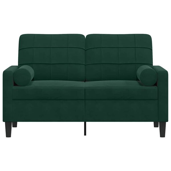 vidaXL Dvivietė sofa su pagalvėlėmis, tamsiai žalia, 120cm, aksomas