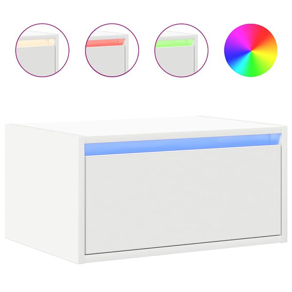 vidaXL Prie sienos montuojama naktinė spintelė su LED, balta