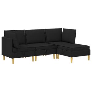 vidaXL Modulinė sofa su laikymo vieta 4 vnt. Juoda Audinys