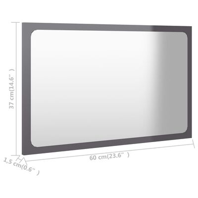 vidaXL Vonios kambario veidrodis, pilkas, 60x1,5x37cm, MDP, blizgus