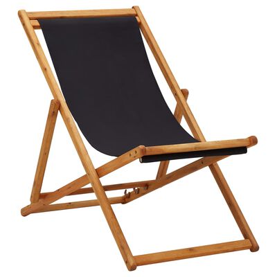 vidaXL Sulankstoma paplūdimio kėdė, juoda, eukaliptas ir audinys