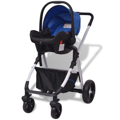 vidaXL 3-in-1 Vaikiškas sulankstomas vežimėlis, mėlynas ir juodas, aliuminis