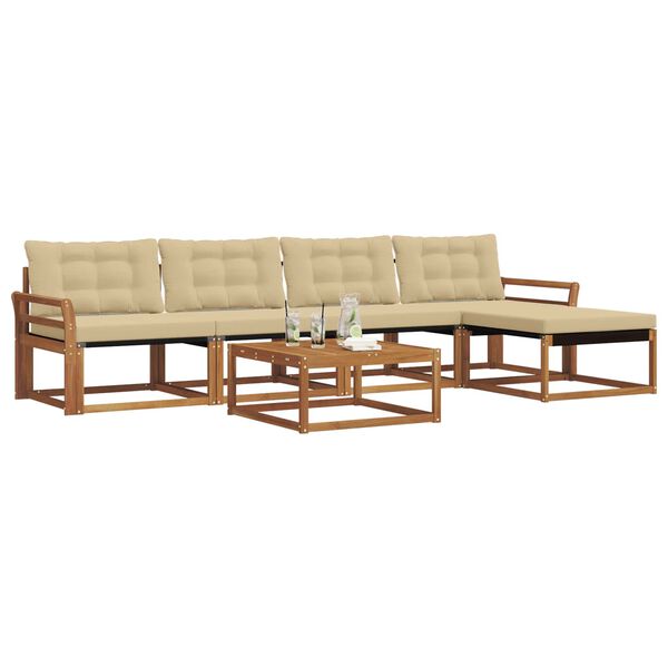 vidaXL Lauko sofos komplektas su pagalve 6 pcs Natūralus ir bežinis