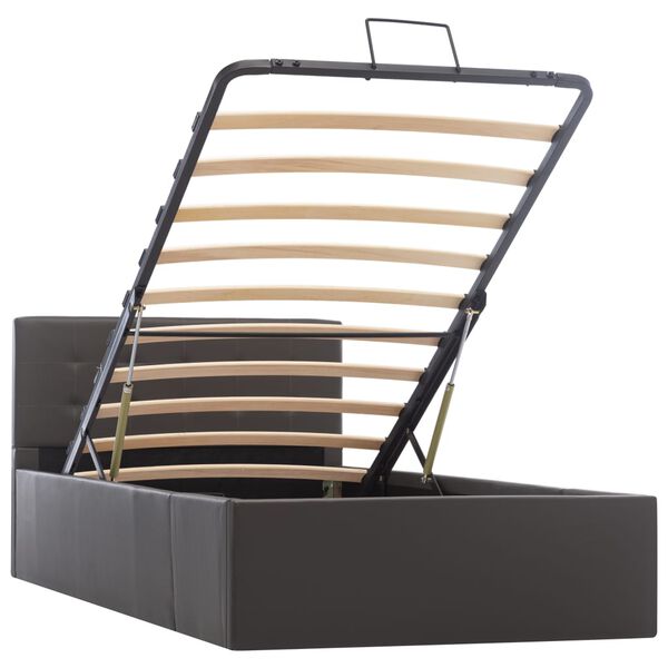 vidaXL Lovos rėmas su daiktadėže, pilkas, 90x200cm, dirbtinė oda