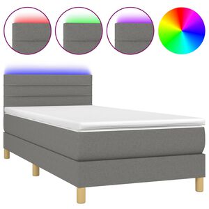 vidaXL Lova su spyruoklėmis/čiužiniu/LED, pilka, 80x200cm, audinys