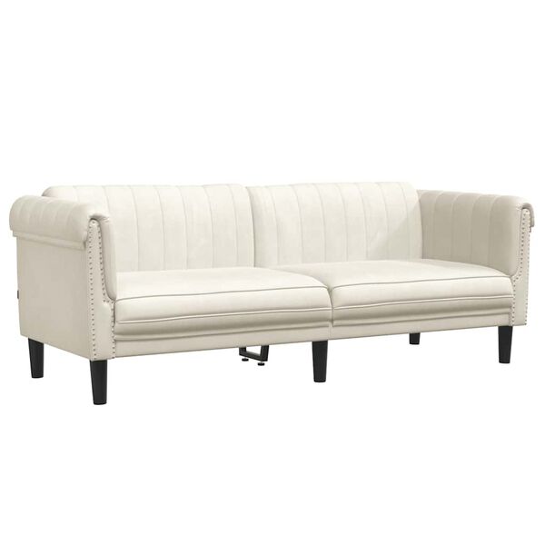 vidaXL Trivietė sofa, kreminės spalvos, aksomas