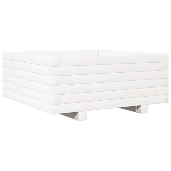 vidaXL Sodo lovelis, baltas, 60x60x26,5cm, pušies medienos masyvas