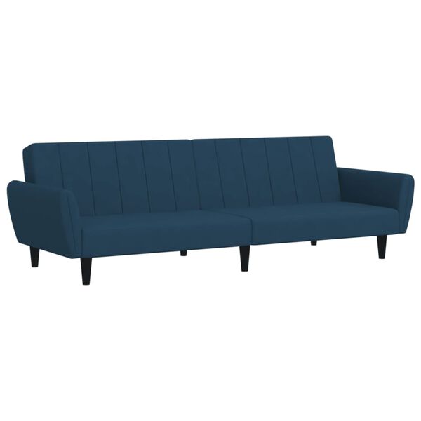 vidaXL Dvivietė sofa-lova, mėlynos spalvos, aksomas