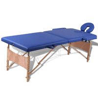 vidaXL Sulankstomas masažo stalas, mėlynas, 2 zonų, su mediniu rėmu