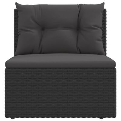 vidaXL Vidurinė sodo sofos dalis su pagalvėlėmis, juoda, poliratanas