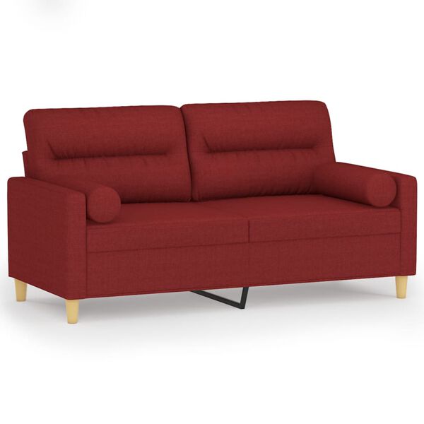 vidaXL Dvivietė sofa su pagalvėmis, raudonojo vyno, 140cm, audinys