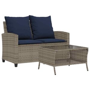vidaXL Dvivietė sodo sofa su pagalvėlėmis ir staliuku, pilkos spalvos