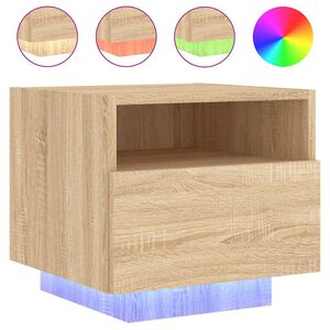 vidaXL Naktinė spintelė su LED lemputėmis, ąžuolo, 40x39x37cm