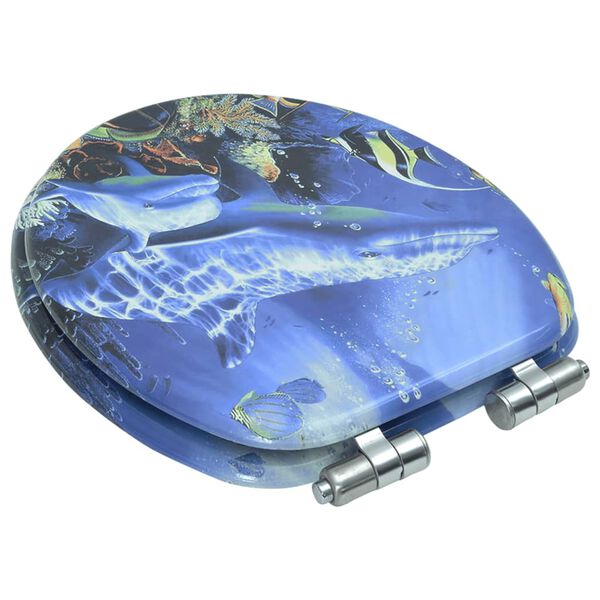 vidaXL Klozeto sėdynė su minkšto uždar. dang., MDF, su delfinais