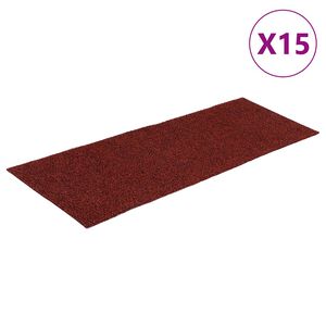 vidaXL Laiptų kilimėliai, lipnūs, 15 vnt., 60x25 cm, bordo raudoni, stačiakampiai