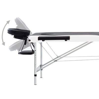vidaXL Sulankstomas masažo stalas, juodas/baltas, aliuminis, 3 zonų