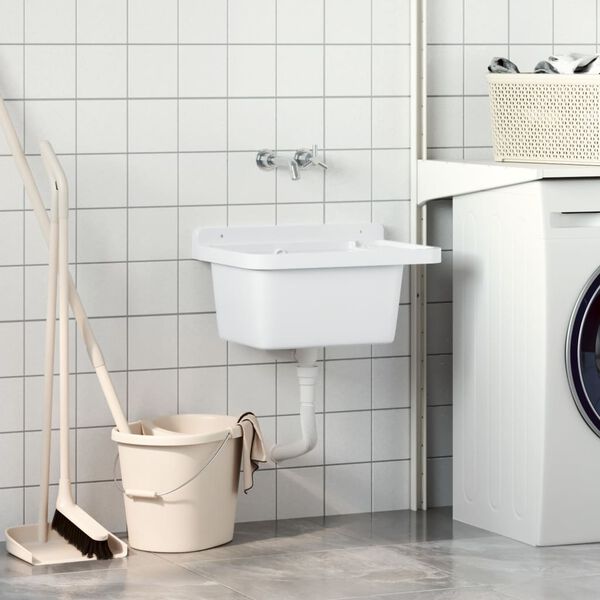 vidaXL Prie sienos montuojamas praustuvas, baltas, 50x35x24cm, derva