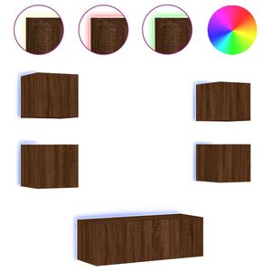 vidaXL Sieninė TV sekcija su LED, 6 dalių, ruda ąžuolo, mediena