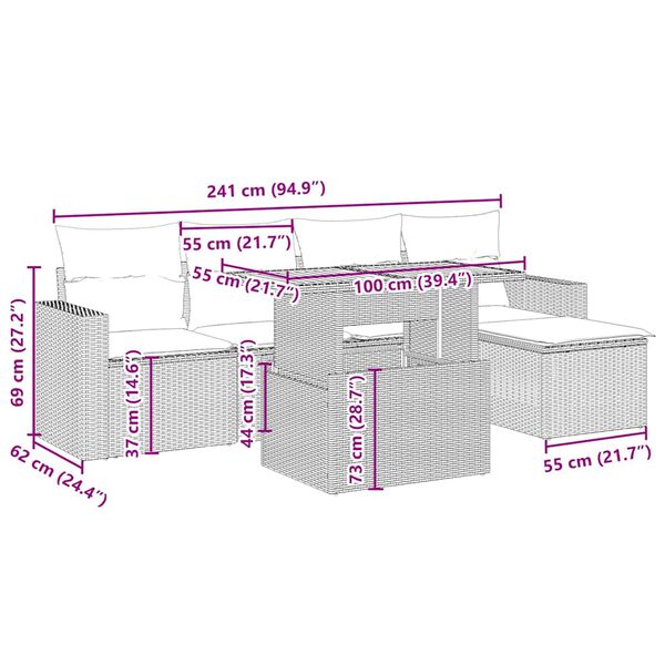 vidaXL Sofos komplektas su pagalvėlėmis, 6 dalių, smėlio, poliratanas