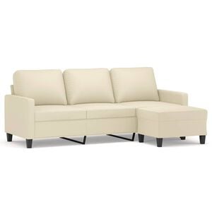 vidaXL Trivietė sofa su pakoja, kreminės spalvos, 180cm, dirbtinė oda