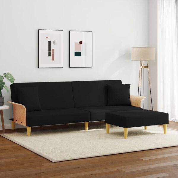 vidaXL Dvivietė sofa-lova su pagalvėmis ir pakoja, juoda, aksomas