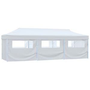 vidaXL I&scaron;skleidžiama proginė palapinė su 8 sienomis, balta, 3x9m
