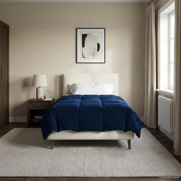 vidaXL Pilna metų antklodė Tamsiai mėlyna 155 x 200 cm Mikropluo&scaron;tas