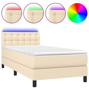 vidaXL Lova su spyruoklėmis/čiužiniu/LED, kreminė, 80x200cm, audinys