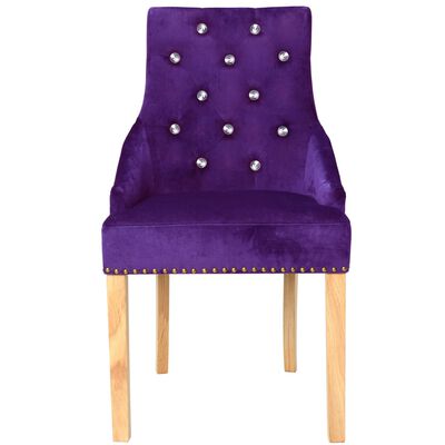 vidaXL Valgomojo kėdės, 2 vnt, violetinės, ąžuolo mediena ir aksomas