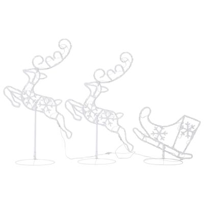 vidaXL Skraidantys Kalėdų elniai su rogėmis, šalta balta, 260x21x87cm