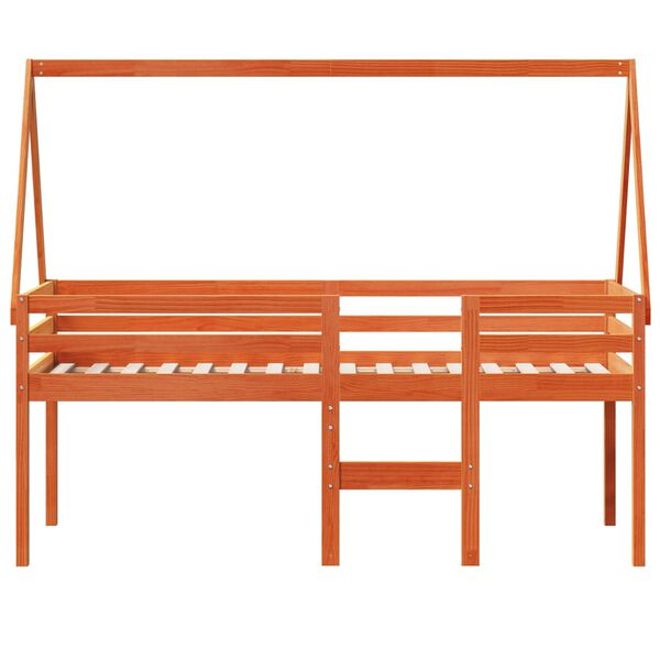 vidaXL Aukšta lova su stogu, vaško ruda, 90x200cm, pušies masyvas