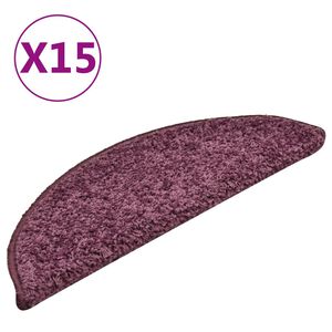 vidaXL Laiptų kilimėliai, 15 vnt., 56x17x3 cm, tamsiai violetiniai, pusapvaliai