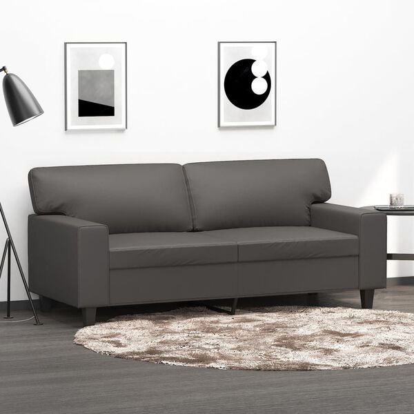 vidaXL Dvivietė sofa, pilkos spalvos, 140cm, dirbtinė oda