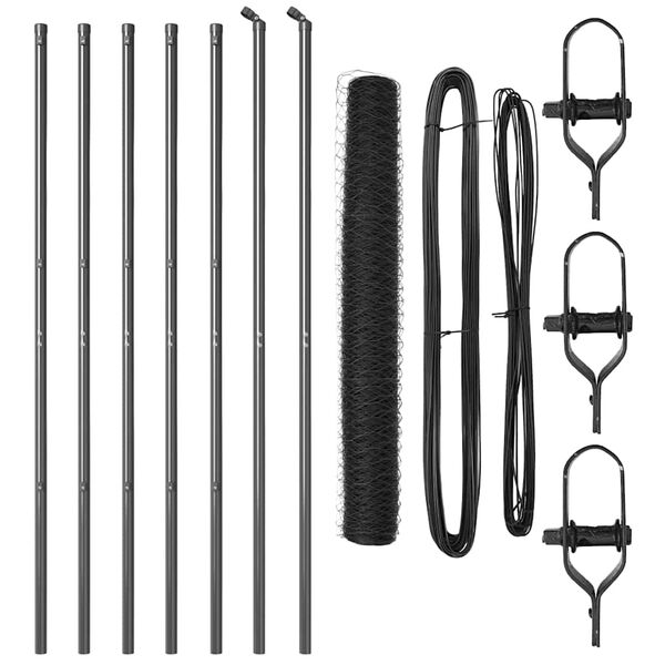 vidaXL Tvorelės stulpas Pilka 10 x 1 m (36 mm akys) Plienas ir PVC