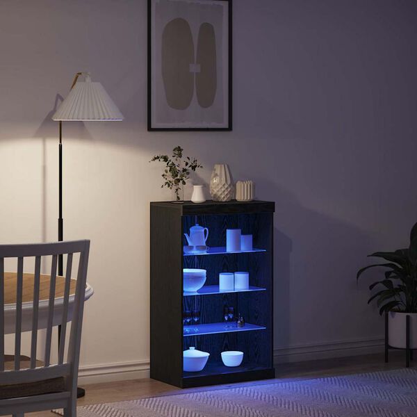 vidaXL LED Bufetas Juodas ąžuolas 60,5 x 37 x 100 cm Apdirbta mediena