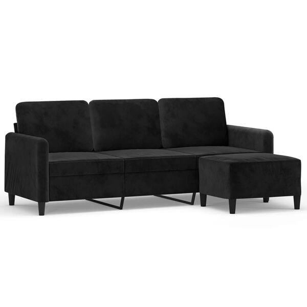 vidaXL Trivietė sofa su pakoja, juodos spalvos, 180cm, aksomas