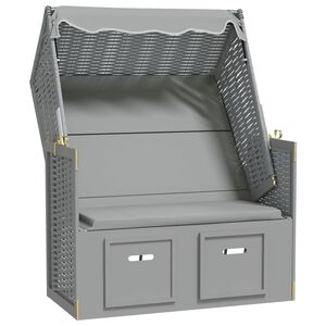 vidaXL Paplūdimio kėdė su stogeliu, pilka, poliratanas ir mediena