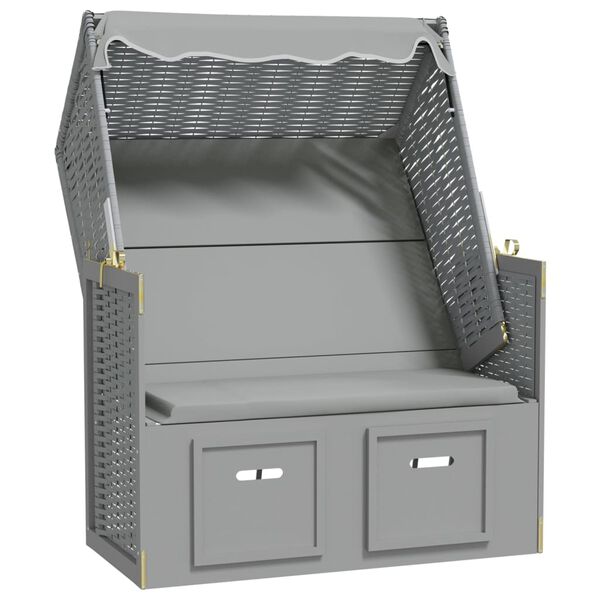 vidaXL Paplūdimio kėdė su stogeliu, pilka, poliratanas ir mediena