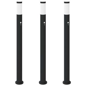 vidaXL Ap&scaron;vietimo stulpeliai su jutikliu, 3 vnt., 110 cm, nerūdijantis plienas, IP44