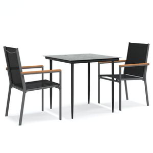 vidaXL Sodo valgomojo komplektas, 3 dalių, juodas, tekstilenas/plienas