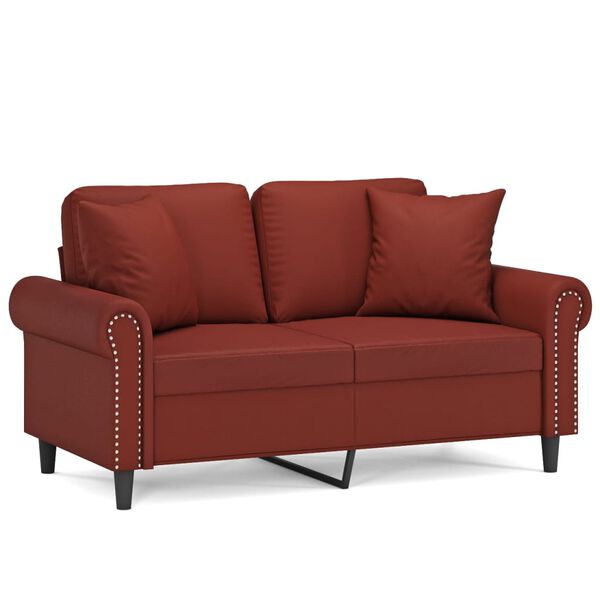 vidaXL Dvivietė sofa su pagalvėmis, vyno, 120cm, dirbtinė oda