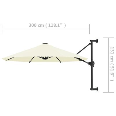 vidaXL Prie sienos montuojamas skėtis su stulpu, 300cm, smėlio sp.