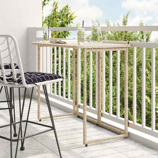 vidaXL Sulankstomas sodo stalas Smėlio spalvos 90x51x75 cm Poly Rattan