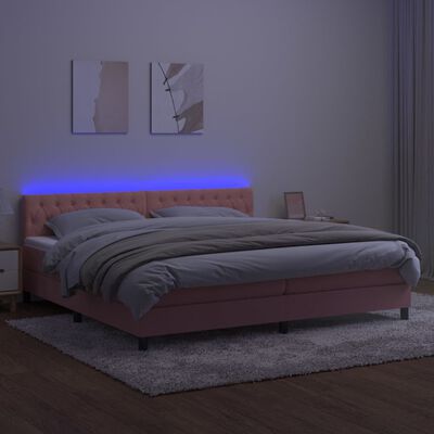 vidaXL Lova su spyruoklėmis/čiužiniu/LED, rožinė, 200x200cm, aksomas