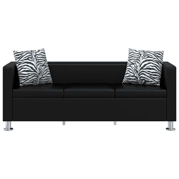 vidaXL Sofa, trivietė, dirbtinė oda, juoda